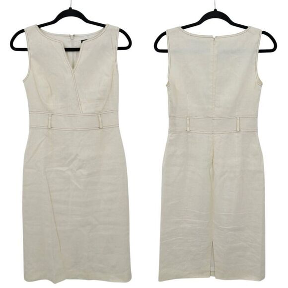Antonio Melani Ivory Sleeveless Sheath Dress Sz 2 Linen Knee Length Old Money - Picture 2 of 11